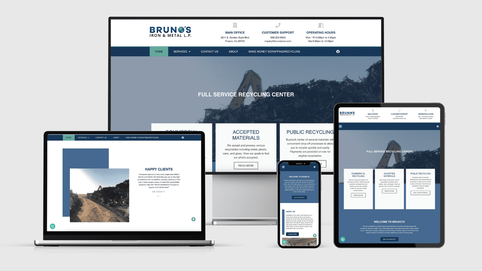 modernized bruno's iron & metal branding and website design on different devices by Unfold