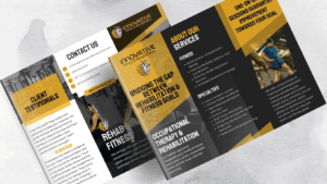 bold branding and marketing brochures for innovative fitness & rehabilitation by Unfold Creative House