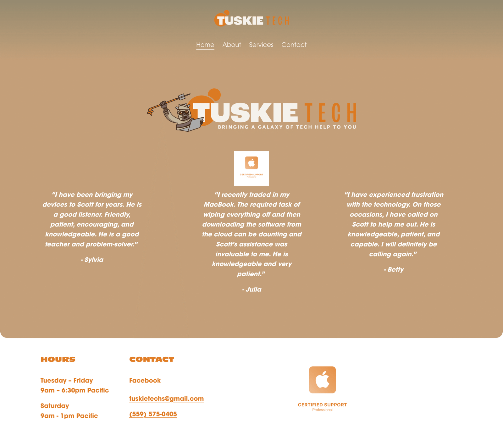 Homepage with no SEO for Tuskie Tech before Unfold Creative House's assistance