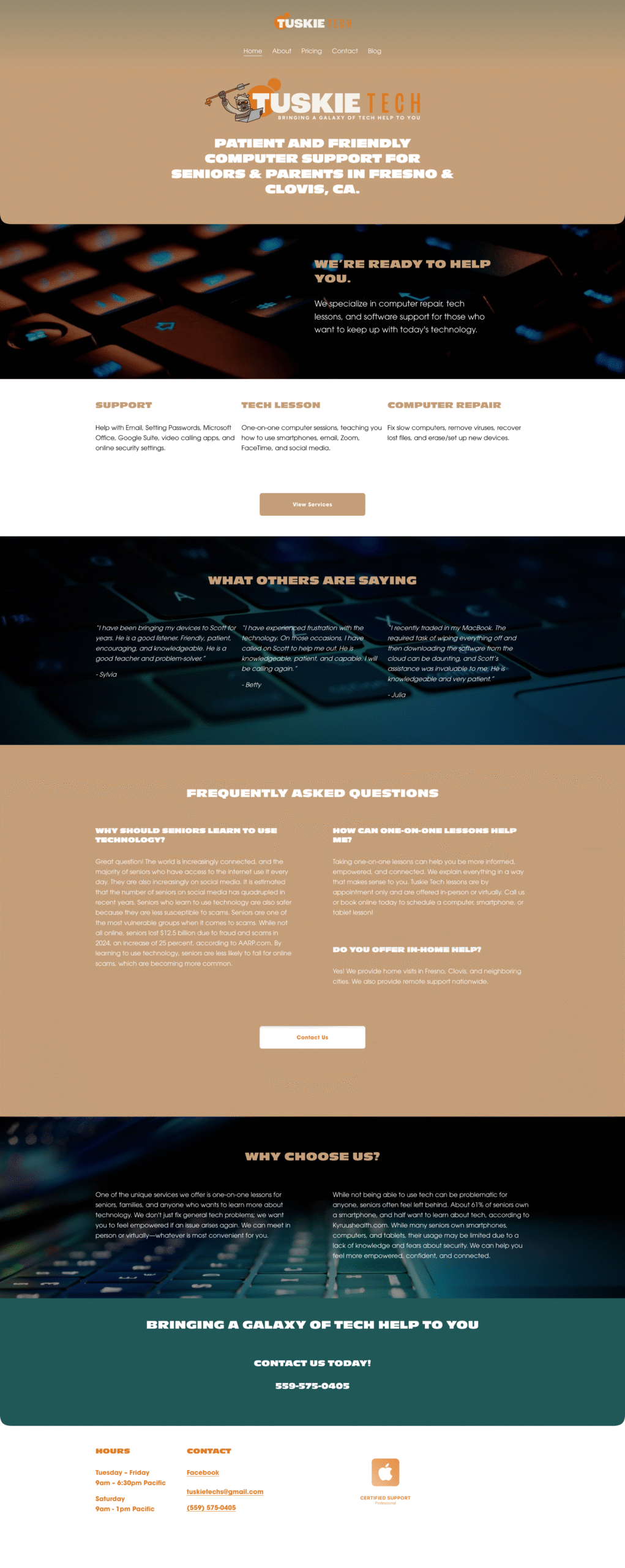 Full screenshot of Tuskie Tech's homepage after optimization with Unfold's SEO campaign